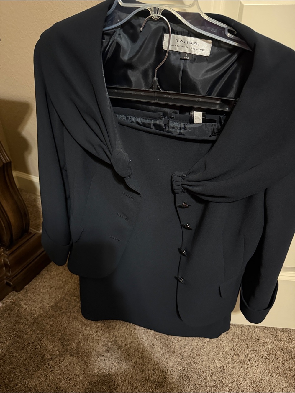 Tahari Navy Women's Draped Collar Blazer and Skirt